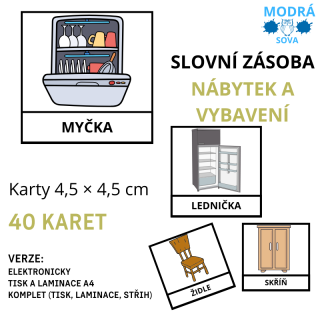 Základní slovní zásoba NÁBYTEK a VYBAVENÍ (40 kartiček), kartičky 4,5 x 4,5 cm